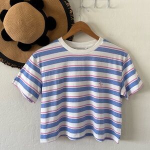 Rusty Striped Short Sleeve Cotton Relaxed Cropped Tee XS NWT